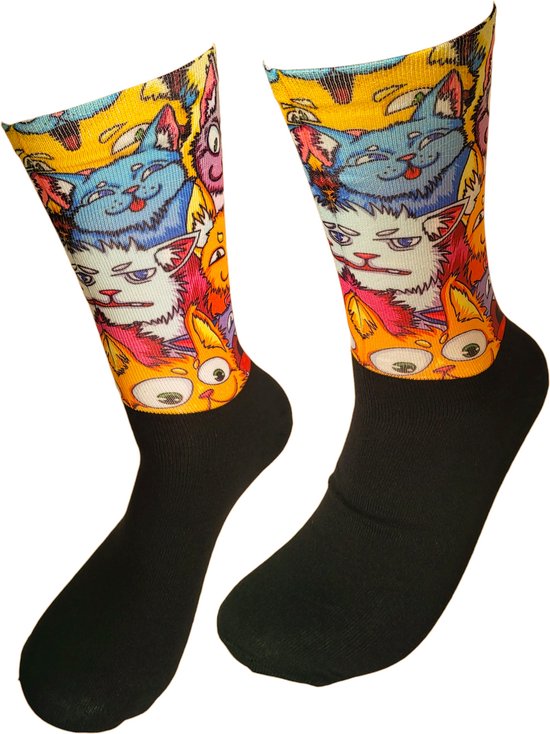 Verjaardags cadeau - Poezen sokken - Poes - Kat - Print sokken - vrolijke sokken - valentijn cadeau - aparte sokken - grappige sokken - leuke dames en heren sokken - moederdag - vaderdag - Socks waar je Happy van wordt - Maat 40-45
