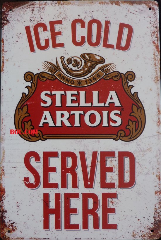 Stella Artois Served Here Metalen Wandbord, Taille:20x30 cm - Boisson-Atelier-Garage-Classic Car-oldtimer-Man Cave-Panneau mural Mancave-Déco de bar-Panneau texte-Décoration murale métallique