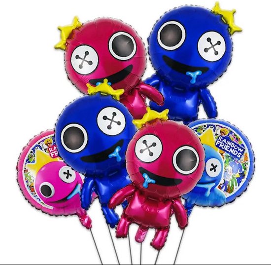 Rainbow Friends Ballon - 6 Stuks - Regenboog Vrienden - Versiering - Kinderfeestje - Verjaardag - Ballonnenset- Feestversiering - Verjaardagsfeestje - Helium Ballon - Folie Ballon - Blauwe Ballon - Rode Ballon -