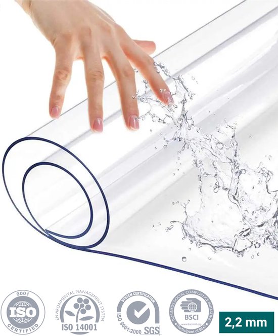 HOMEWELL Tafelbeschermer Transparant Glashelder 100x200cm - Doorzichtig Tafelzeil - Tafelkleed - Anti Slip en Hittebestendig - 2,2 mm