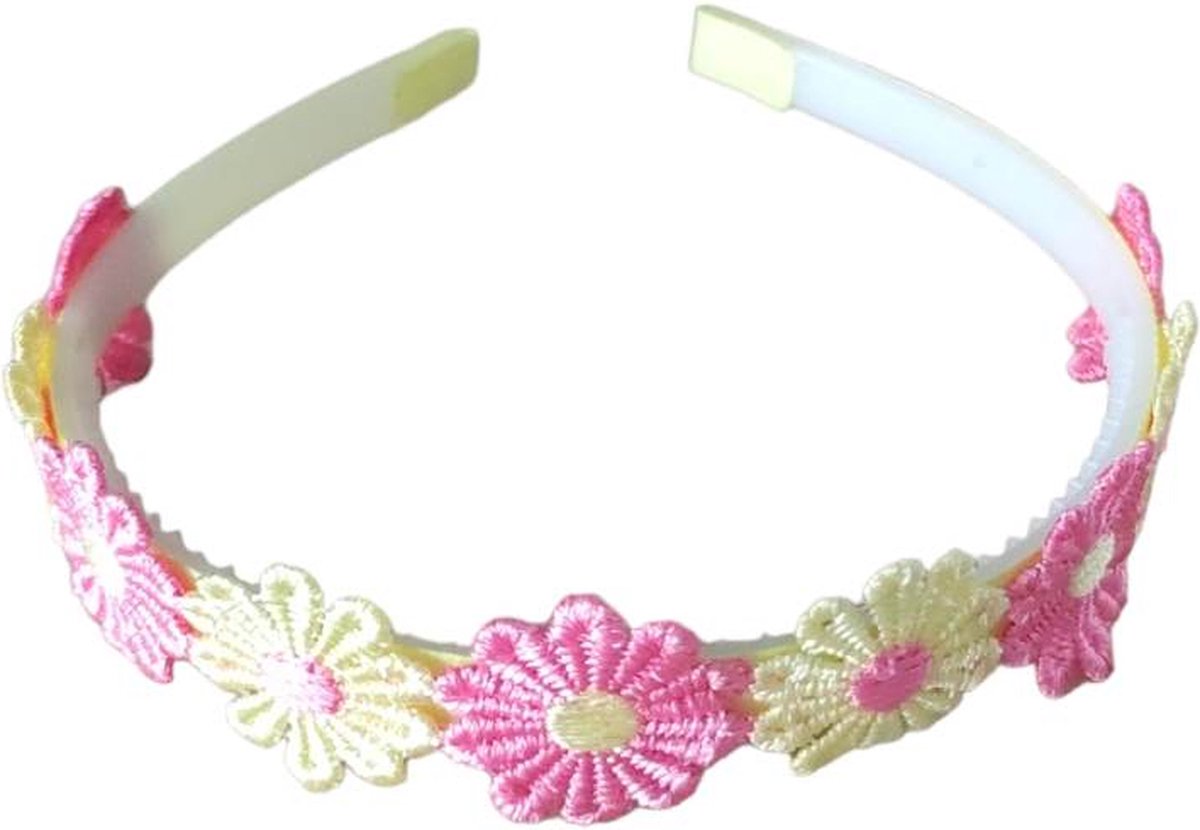 Diadeem Meisjes met Bloemen - Communie - Lentefeest - Haaraccessoires voor Meisjes - Roze & Geel