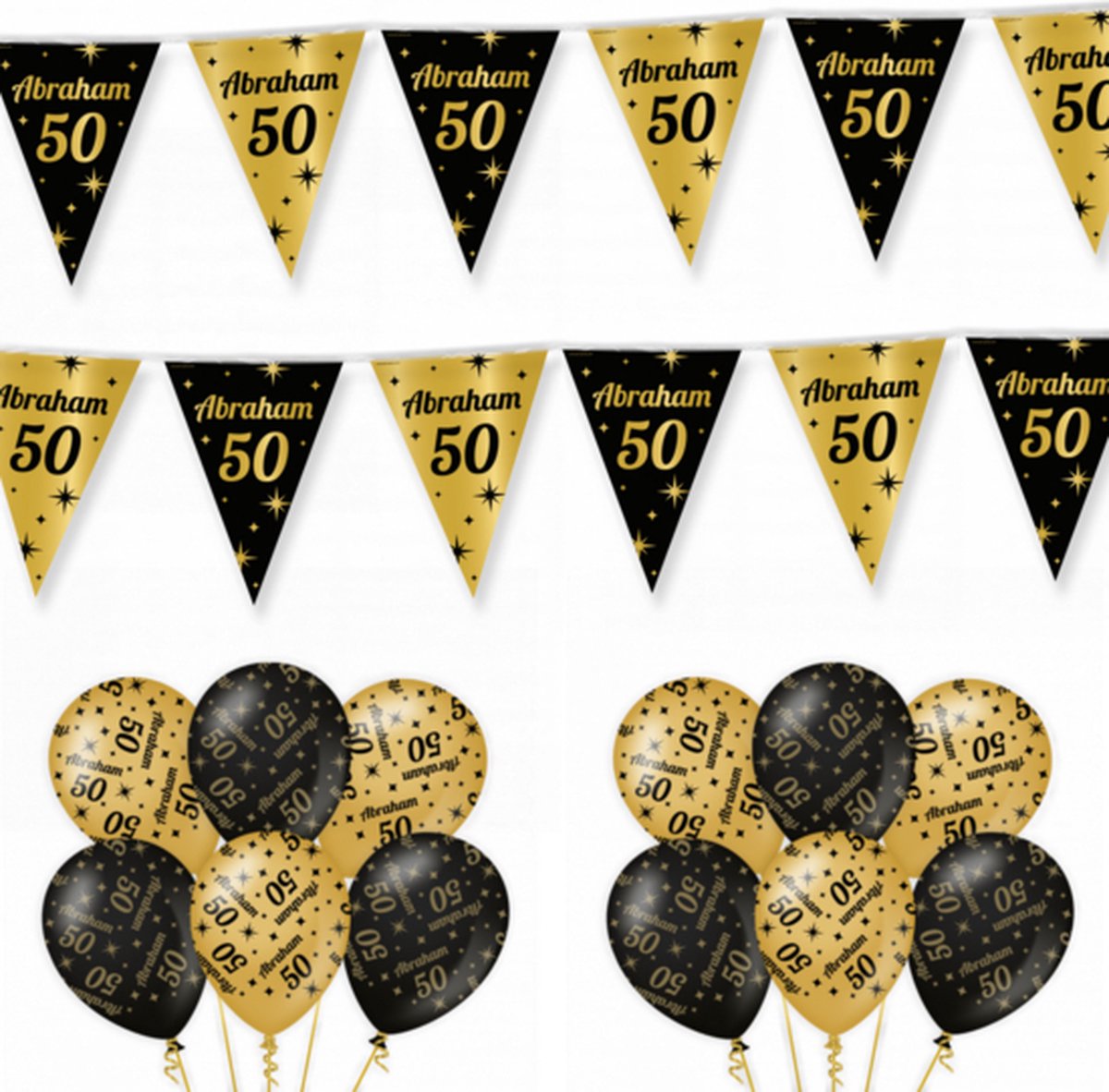 Abraham 50 Jaar Versiering Classy Black-Gold Feestpakket - Abraham 50 Jaar Decoratie - Ballonnen En Slingers Zwart Goud