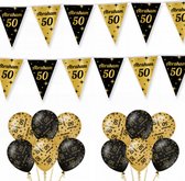 Abraham 50 Jaar Versiering Classy Black-Gold Feestpakket - Abraham 50 Jaar Decoratie - Ballonnen En Slingers Zwart Goud