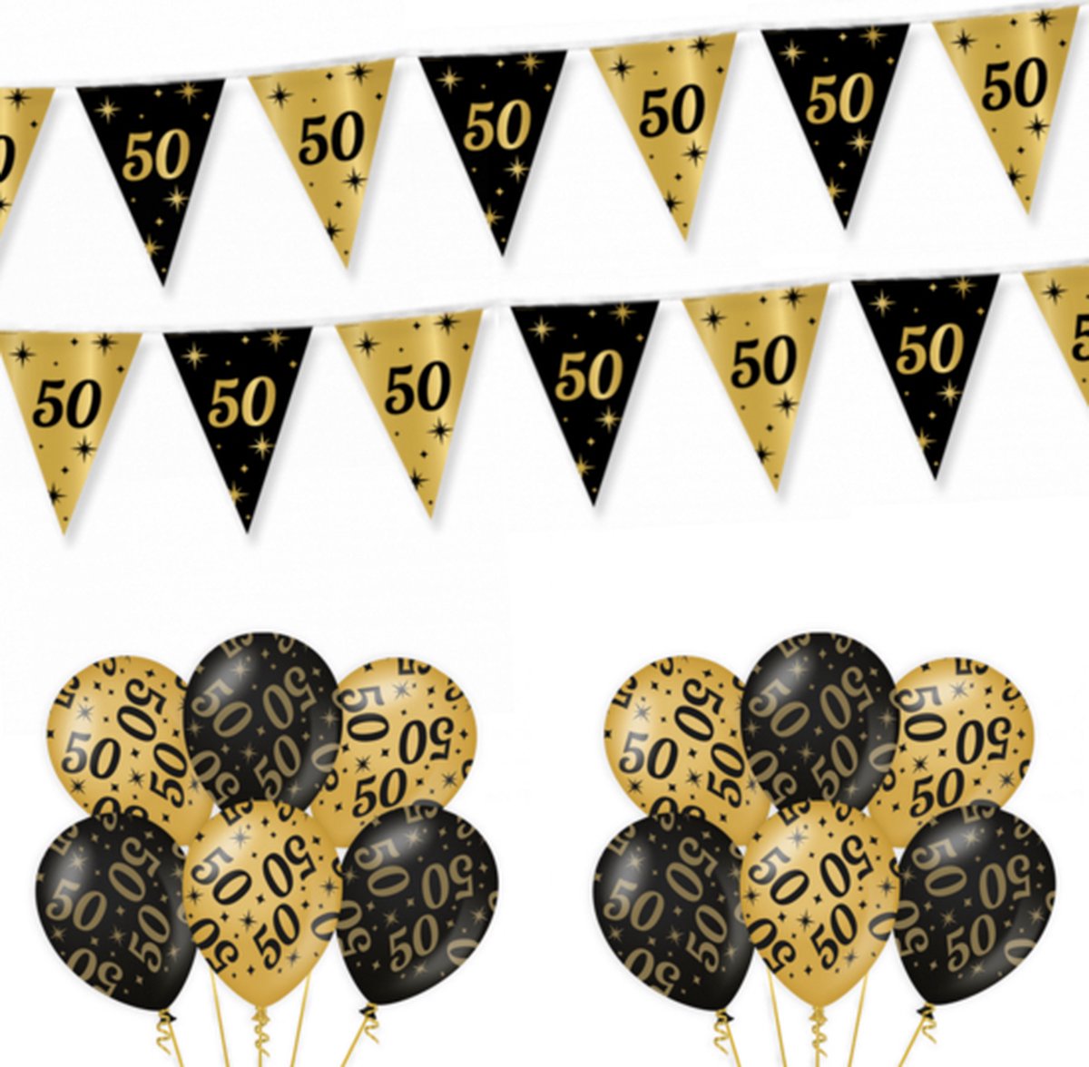 50 Jaar Versiering Classy Black-Gold Feestpakket - 50 Jaar Decoratie - Ballonnen En Slingers Zwart Goud