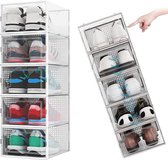 schoenendozen set van 10 schoenendozen stapelbare opbergdoos schoenenopberger schoenendoos doorzichtige plastic dozen tot maat 45 voor schoenen, hoge hakken, sneakers (34 x 25 x 14,5 cm)