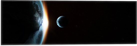 Vlag - Maan langs de Aarde in het Heelal - 60x20 cm Foto op Polyester Vlag