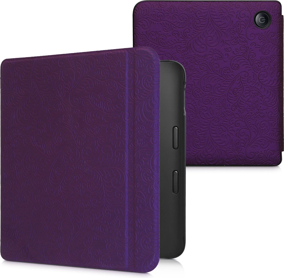 Étui kwMobile compatible avec la Libra 2 de Kobo - Étui folio en cuir de  polyuréthane pour liseuse de style livre - Violet