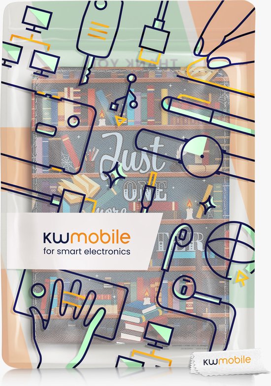 kwmobile e-reader hoesje geschikt voor Kobo Clara 2E hoes - Ereader flip case met standaard - Kunstleren e reader cover - bibliotheek design in meerkleurig van Merkloos — afbeelding 3