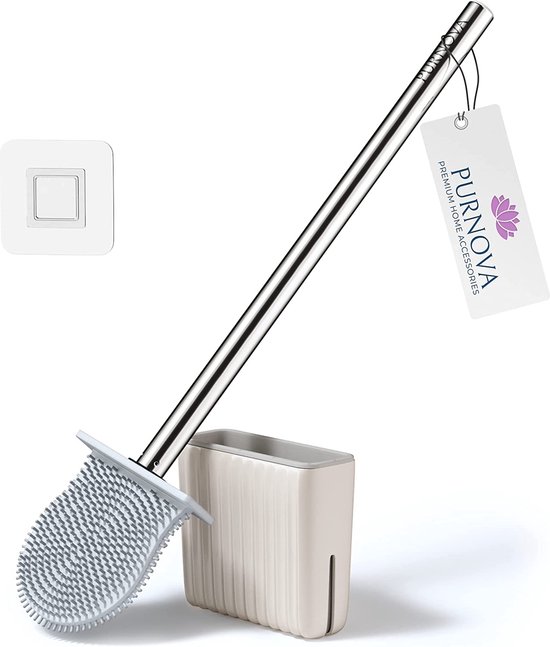 Siliconen toiletborstel met houder, antibacteriële grondige reiniging, siliconen toiletborstel voor elke badkamer, toiletborstel, sneldrogend, ruimtebesparend, elegant design, lange steel van roestvrij