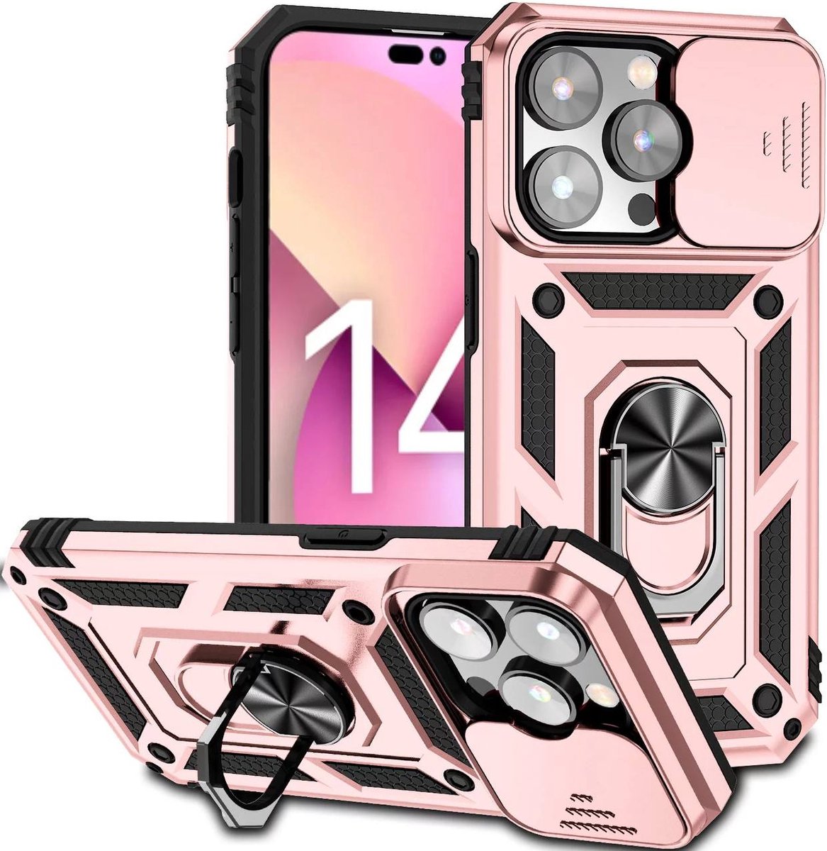 Apple iphone 14 pro max Armor case Roze-met camera bescheming-antishok case back cover -super stevige hoesje iphone