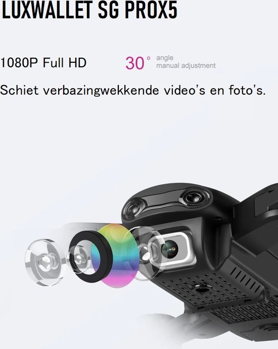LUXWALLET SG Starter - 30Km/h - HD Camera - 1.3 Megapixel 960P - Geen vliegbewijs - FPV - Drone - Quadcopter - Beginner Drone - RC + 2x Accu