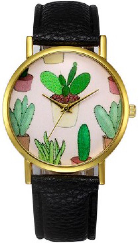 Hidzo Horloge Cactus Ø 37 mm - Zwart - In horlogedoosje