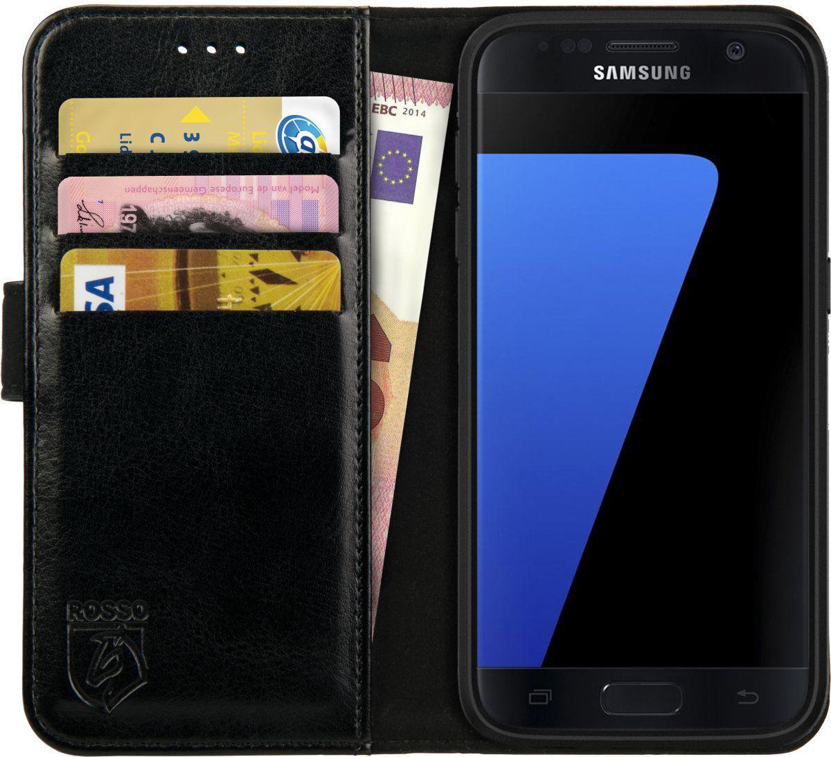 Rosso Element Book Case Wallet Hoesje Geschikt voor Samsung Galaxy S7 | Portemonnee | 3 Pasjes | Magneetsluiting | Stand Functie | Zwart