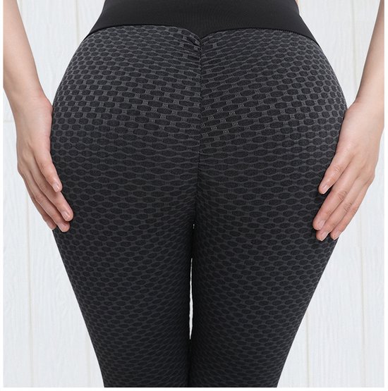 Yogabroek -Sport legging- honingraatontwerp - Hoog getailleerd -Zwart - Maat M van Merkloos — afbeelding 4