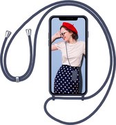 Hoesje met koord - ketting - Draagriem voor Schouder / Nek - Schouder tas - Geschikt voor: iPhone 11 Pro Max - donker blauw