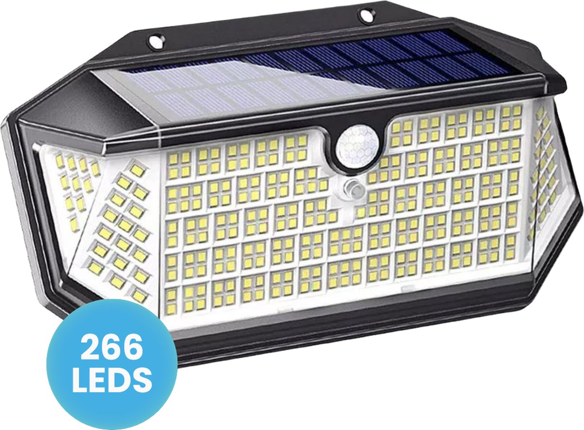 HappyLeds Wandlamp Buiten op Zonne Energie - Buitenlamp met Bewegingssensor - Solar Tuinverlichting - Oplaadbaar - 1 Stuk - 266 LED’s