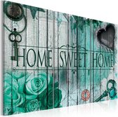 Schilderij -Home Sweet Home  in smaragd groen, 3 luik , 2 maten , Multikleur , Wanddecoratie