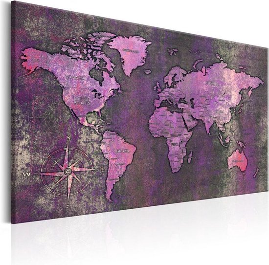 Peinture Murale Carte Du Monde XXL - 200x100 Cm En 5 Parties - Impression Haute Couleur Sur Toile - Fabriqué En Allemagne