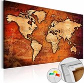 Afbeelding op kurk - Amberkleurige Wereld , Wereldkaart, 1luik