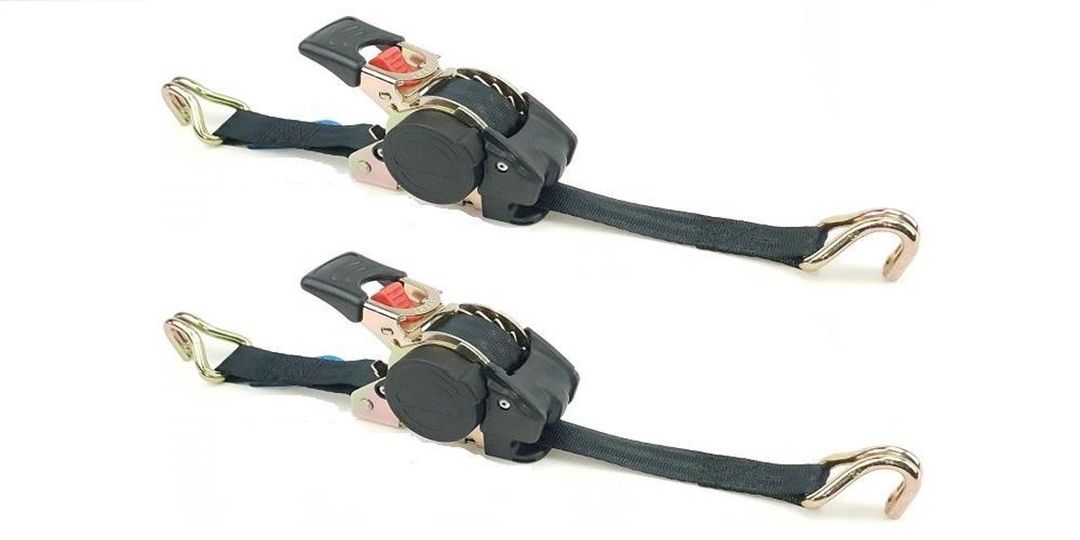 BCF-Products Zelfoprollende spanband met Punthaken - Spanbanden - 3 Meter - 25mm - 2 stuks