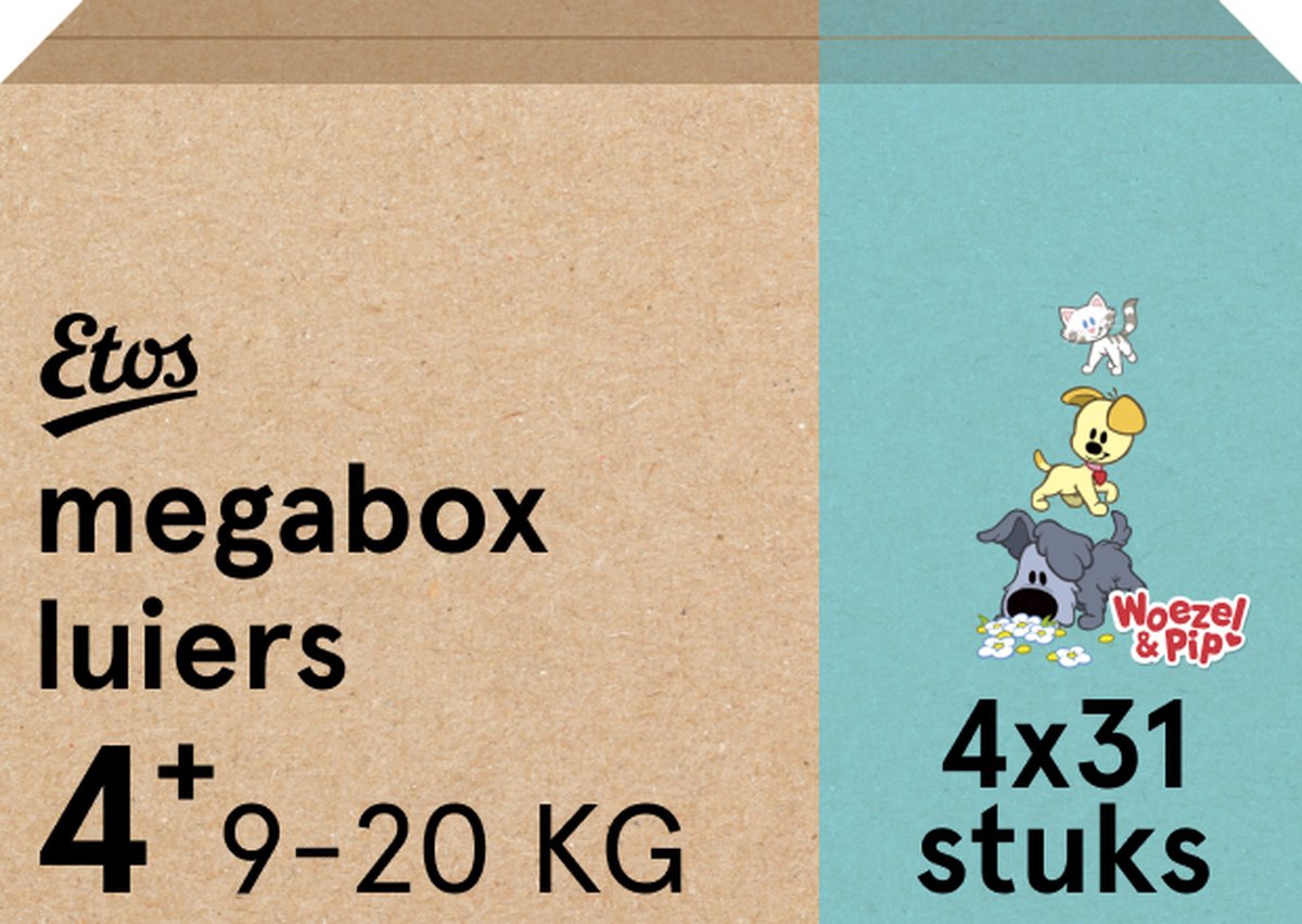 Goedkoopste Etos Luiers - Woezel & Pip - Maat 4 - 9 tot 20kg - Megabox - 124 stuks