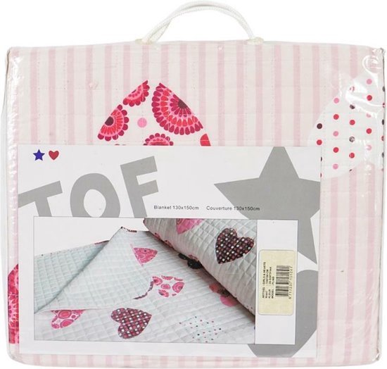 Couvre-lit - couverture extra chaude - rayures coeur - filles rose - 130 x 150 cm