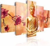 Schilderij - Boeddha - Mantra,  5luik , premium print op canvas