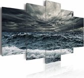 Schilderij - Donkere Storm, 5luik , zwart wit , wanddecoratie , premium print op canvas