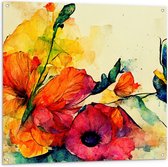 Tuinposter – Abstracte Bloemen in Verschillende Kleuren van Waterverf - 100x100 cm Foto op Tuinposter (wanddecoratie voor buiten en binnen)