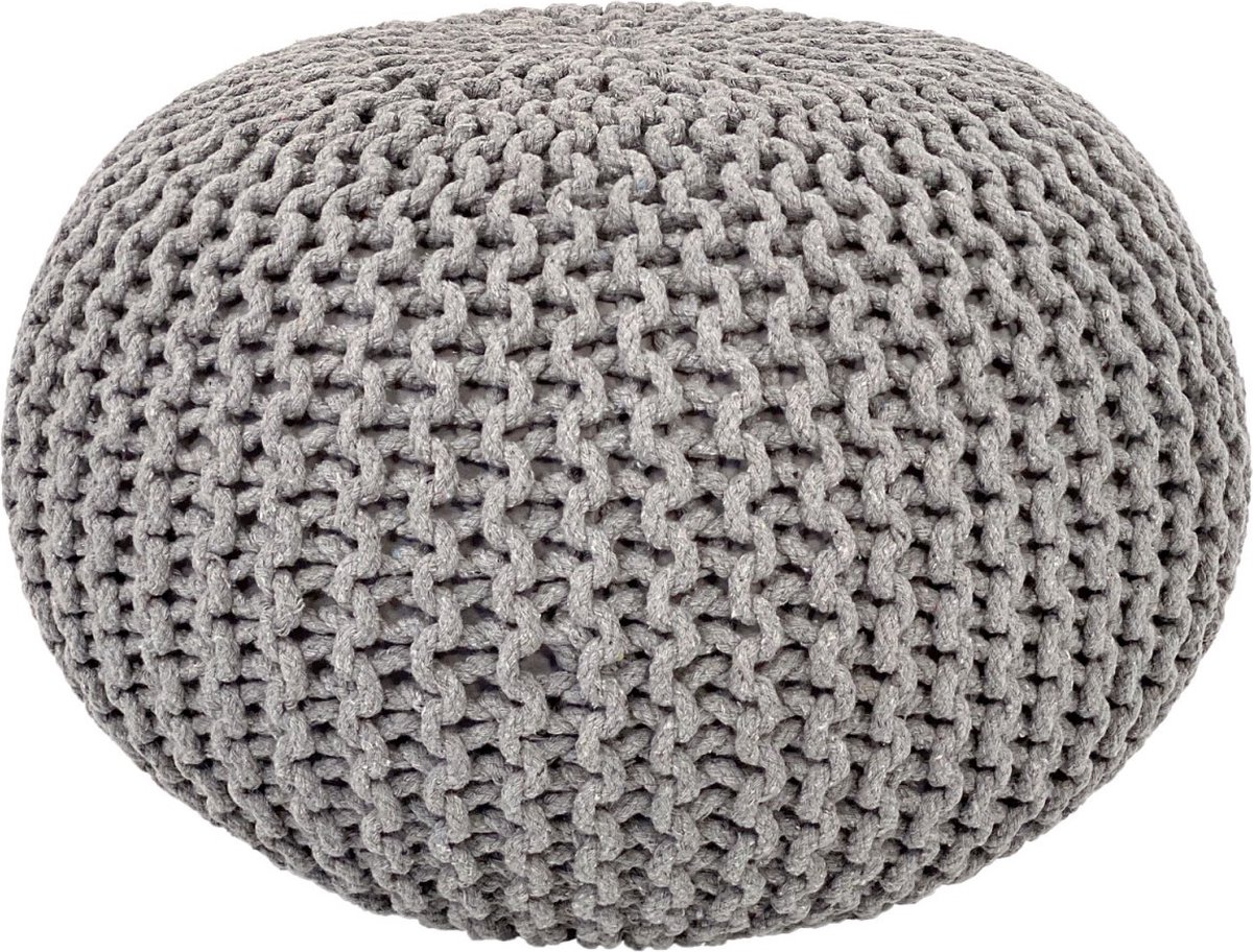 Poef - Kruk 45 cm x 30 cm - Lichtgrijs - Grof gebreide look