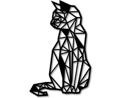 Zittende kat - Mega - 810 x 450mm - Zwart MDF - Houten kat voor aan de muur