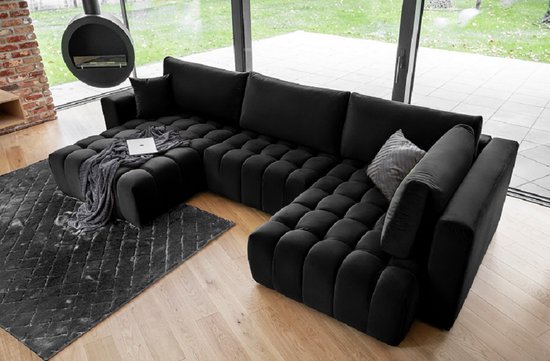 Canapé d'angle convertible - Bonito - Elegant et confortable - Espace de rangement - Zwart