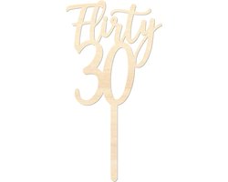 Houten caketopper / taarttopper - Flirty30 - Taart / Cake topper op bestelling gemaakt