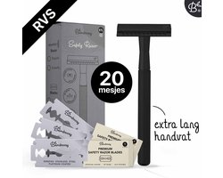 Bamboozy Safety Razor RVS + 20 scheermesjes Mat Zwart unisex mannen vrouwen Double Edge Single Blade Zero Waste Duurzaam Scheren
