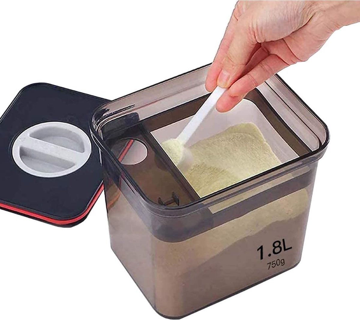 Image of 1.8L melkpoederdispenser, melkpoeder opslagcontainer baby draagbare verzegelde melkpoeder opbergdoos voor het bewaren van babymelkpoeder, fruit en voedsel, zwart