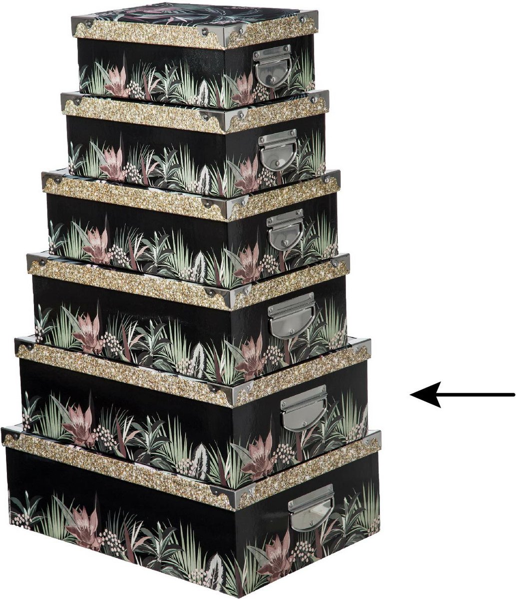 5Five Opbergdoos/box - 3x - zwart - L44 x B31 x H15 cm - Stevig karton - Junglebox
