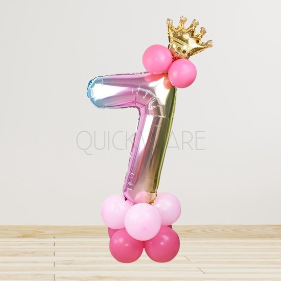 Leeftijdballon 7 Jaar - Hoera 7 Jaar - Prinsessenfeest - Kinderverjaardag Prinses Thema - Kinderfeestje Prinsessen – Unicorn – Regenboog - Princess Birthday Decoration - Meisje Verjaardag Feest Prinses - Roze Prinsessen Verjaardag - Ballon met Kroon