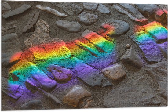 Vlag - Regenboog Lichtstralen op Stenen - 105x70 cm Foto op Polyester Vlag