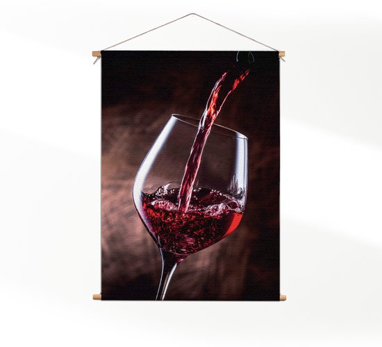 Textielposter Glas Rode wijn 02 L (85 X 60 CM) - Wandkleed - Wanddoek - Wanddecoratie