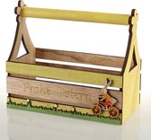 Houten kist voor Pasen, kleine gereedschapskist als paasdecoratie, mand om cadeau te doen, paasmand (1 stuk, doos, geel)