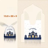 SunleyDeals - Eid Mubarak Uitdeelzakjes - Eid trakatie - Eid snoepzakjes - Suikerfeest - Offerfeest - Trakteren - Blauw met wit
