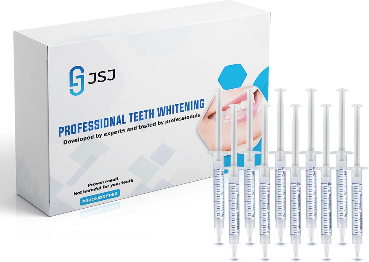 JSJ® Tandenbleek Navulling set - 10 Professionele Gelspuiten - Tanden bleken - Teeth whitening - Tandenblekers - Witte tanden - Zonder peroxide (0%)