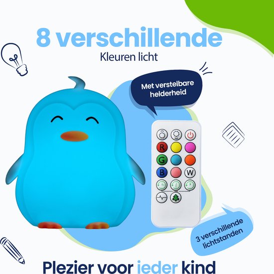 Kadoing® Pinguïn Nachtlamp (Extra Groot) - met Tikfunctie en Afstandsbediening - Oplaadbaar - LED Lamp - Baby - Babyshower - Kraamcadeau - Babykamer - Verjaardag Kinderen - Kinderspeelgoed - Speelgoed Cadeau - Kinderlamp van Kadoing — afbeelding 4