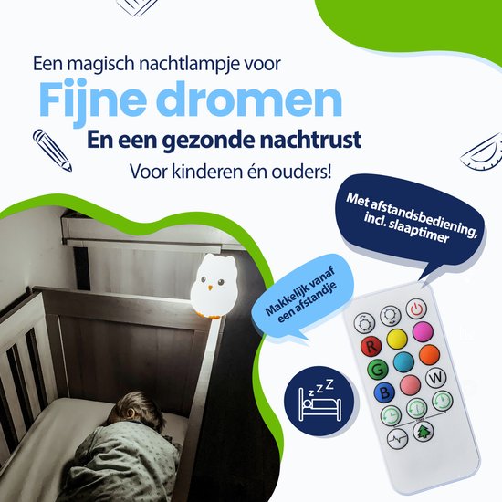 Kadoing Uil Nachtlamp (Groot) met Afstandsbediening - LED Kinderlamp voor de Babykamer - 16.8cm Hoog