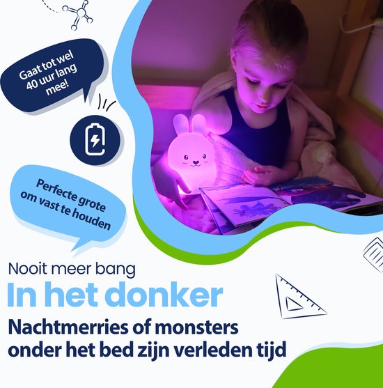 Kadoing Konijn Nachtlamp (Groot) met Afstandsbediening - Konijntje Kinderlamp Oplaadbaar - 18.7cm Hoog