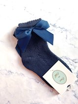 Omer et Odille - socquettes ajourées en coton avec noeud gros grain - été - bleu foncé - 12-24 mois