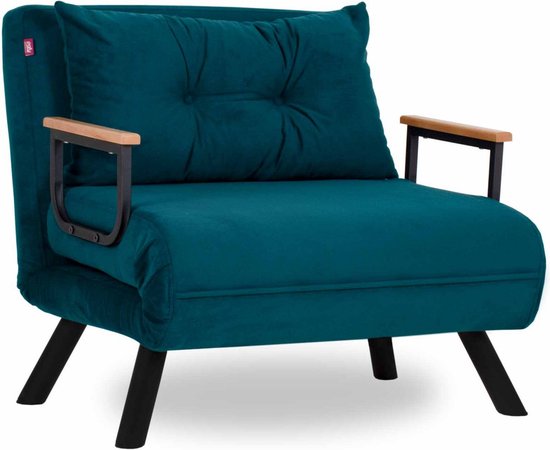 Comfortabele 1-persoons slaapbank met metalen frame | Petrol Green | 100% polyester stof