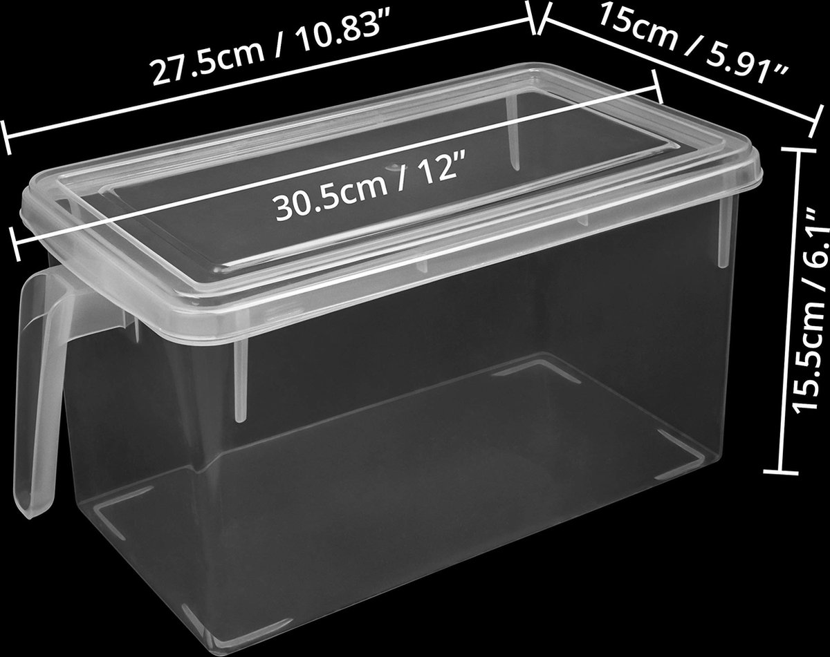 Kurtzy 4 Pak Keuken Koelkast & Kast Opslag Trays – 20cm in Lengte – Helder Plastic Koelkast Trommels – Badkamer, Berging, Lade, Diepvries en Huis Opslag Organiser Containers