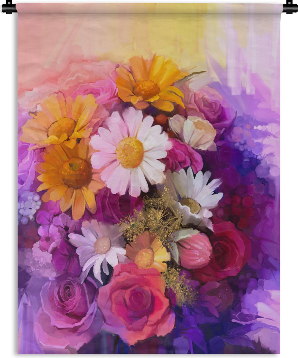 Wandkleed - Wanddoek - Bloemen - Impressionisme - Olieverf - 90x120 cm - Wandtapijt