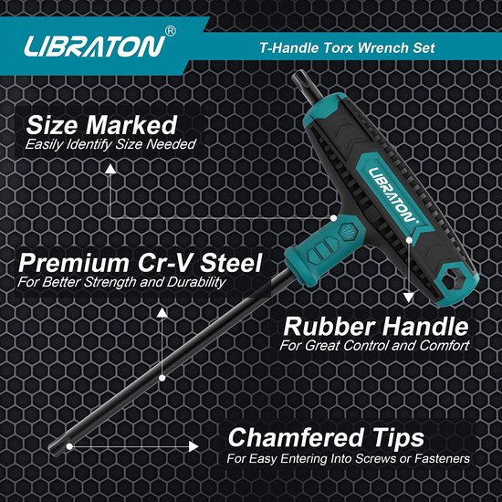 LIBRATON T-handvat inbussleutel set, metrische zeskantsleutel T-handvat set, 2,0 mm-10 mm T-handvat zeskantsleutelset voor doe-het-zelf, Auto fiets reparatie gereedschap, 8 stuks met opbergrek LIBRATON T-handvat inbussleutel set, metrische zeskantsleutel T-handvat set, 2,0 mm-10 mm T-handvat zeskantsleutelset voor doe-het-zelf, Auto fiets reparatie gereedschap, 8 stuks met opbergrek